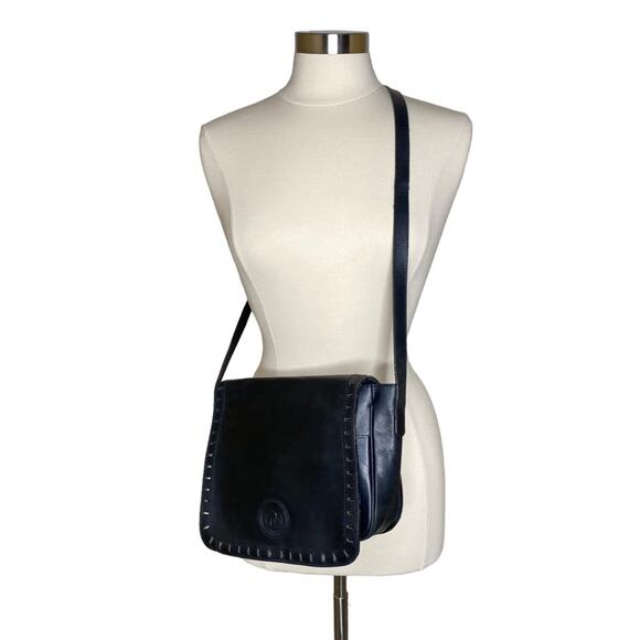 Vintage Ansar Black Leather Crossbody Bag Handbag Purse Western Boho - Picture 1 of 14